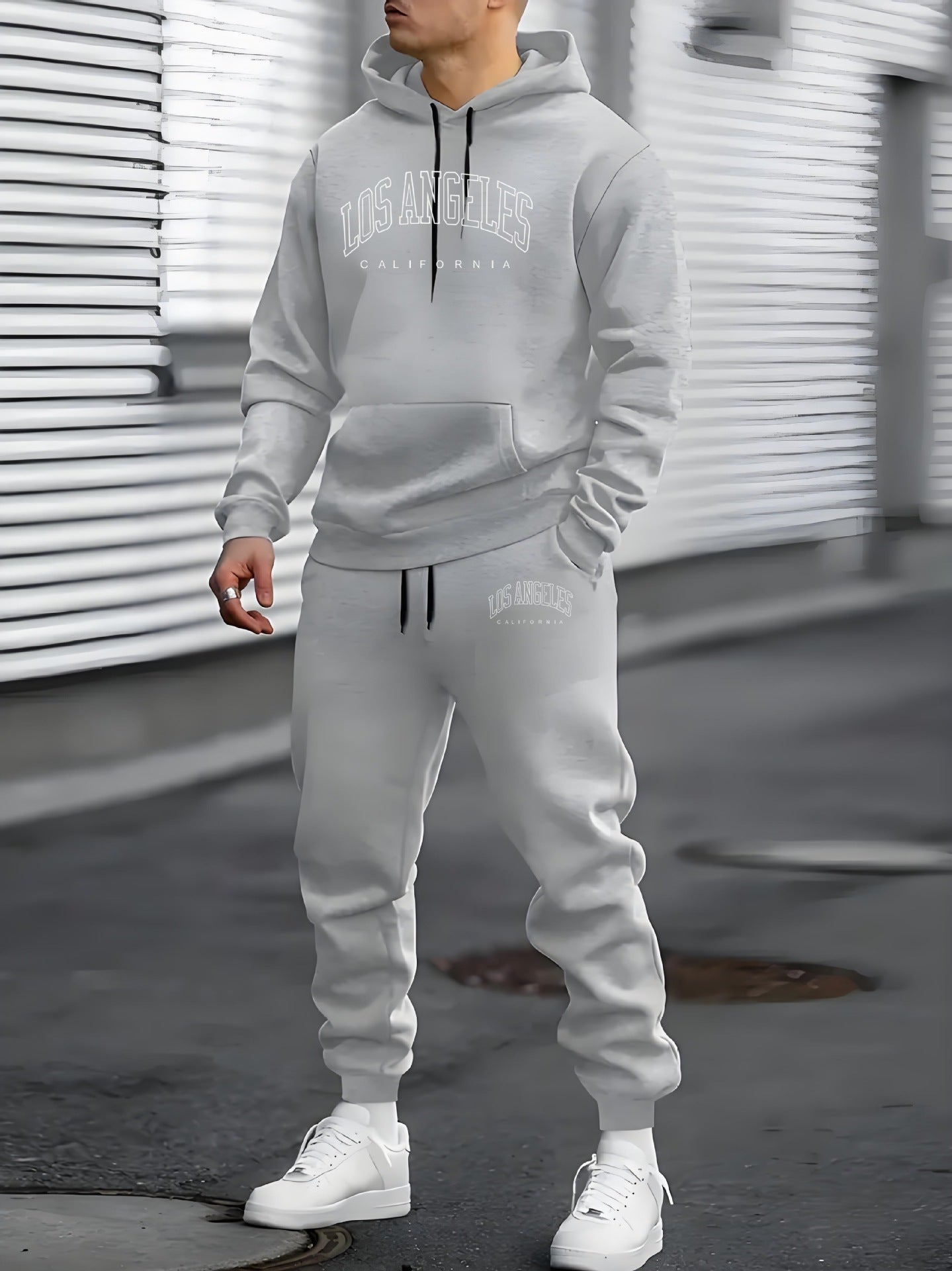 Ensemble homme pull à capuche et pantalon de survêtement doublé polaire imprimé lettre pour automne hiver