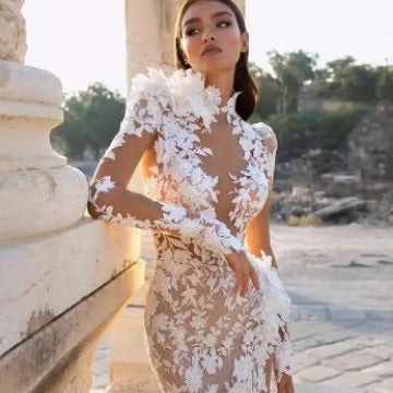 European & American Slim-Fit High Waist Dress in White & Ivory