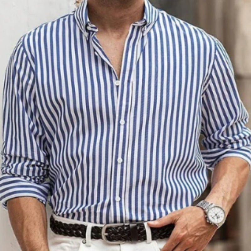 Men's Casual Comfortable Striped Button-Up Shirt for Spring and Autumn