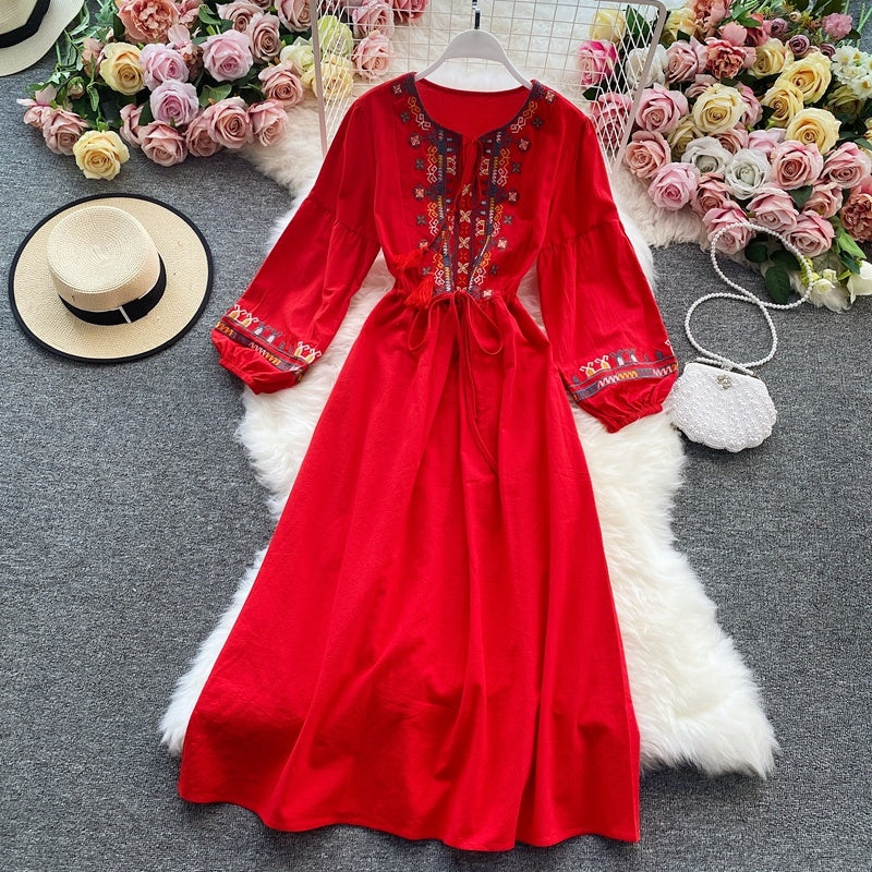 Cotton Hemp Embroidered National Style Long Dress