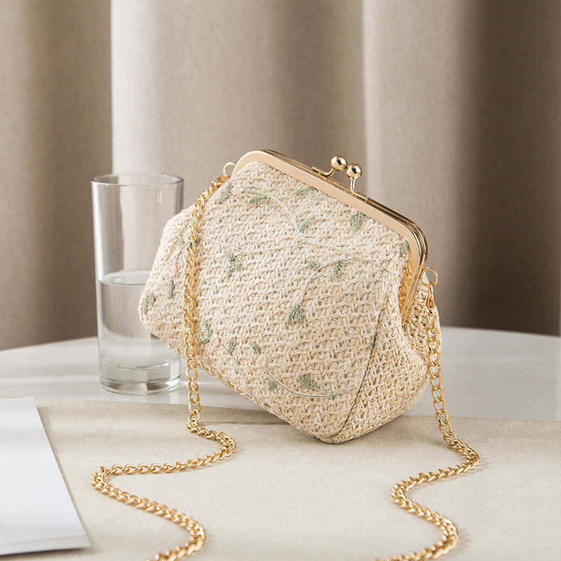 Straw Lace Shoulder Bag with Handle 18x10x15cm