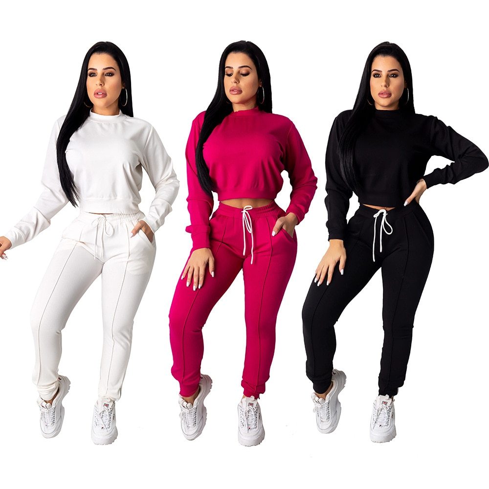 Ensemble pantalon de sport ample et sexy avec pull en maille