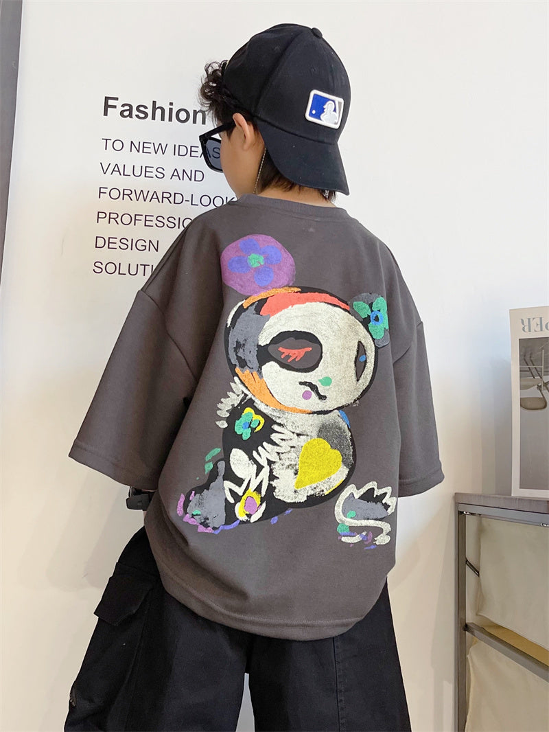 Boys Cartoon Thickened Cotton Short-Sleeve T-Shirt Top