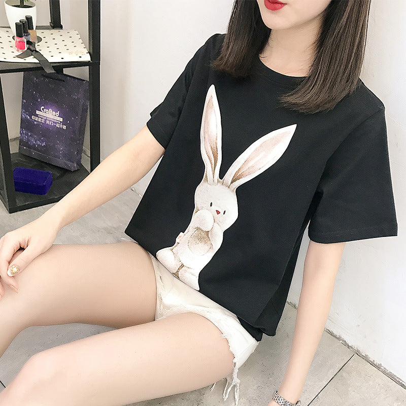 T-shirt à manches courtes en coton imprimé avec motifs de dessins animés et géométriques