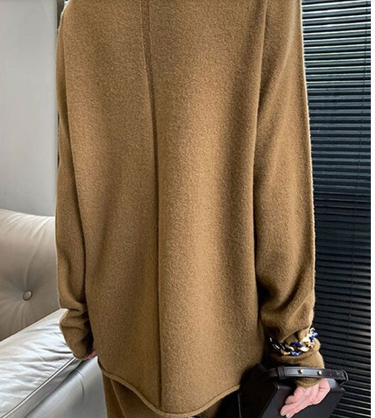 Ensemble deux pièces en maille de laine avec pull et pantalon large Noir, Marron, Beige