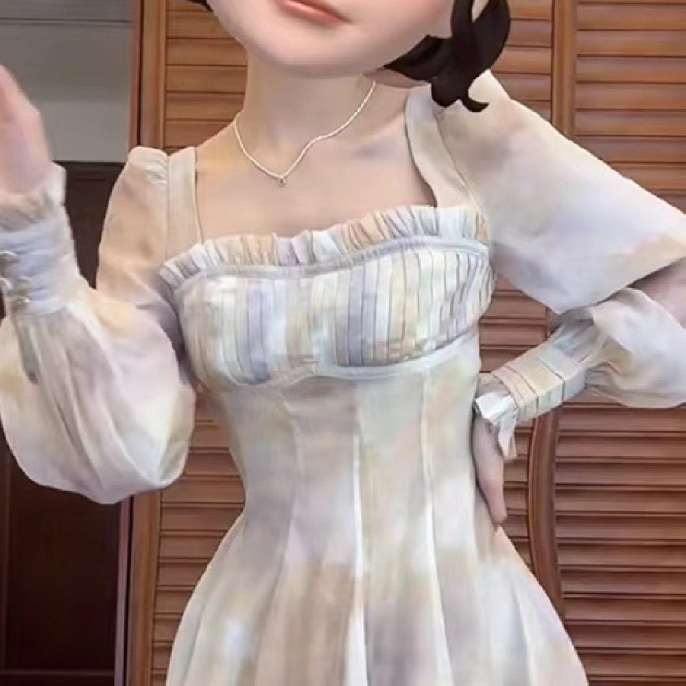 Dress With Square Collar And Waist