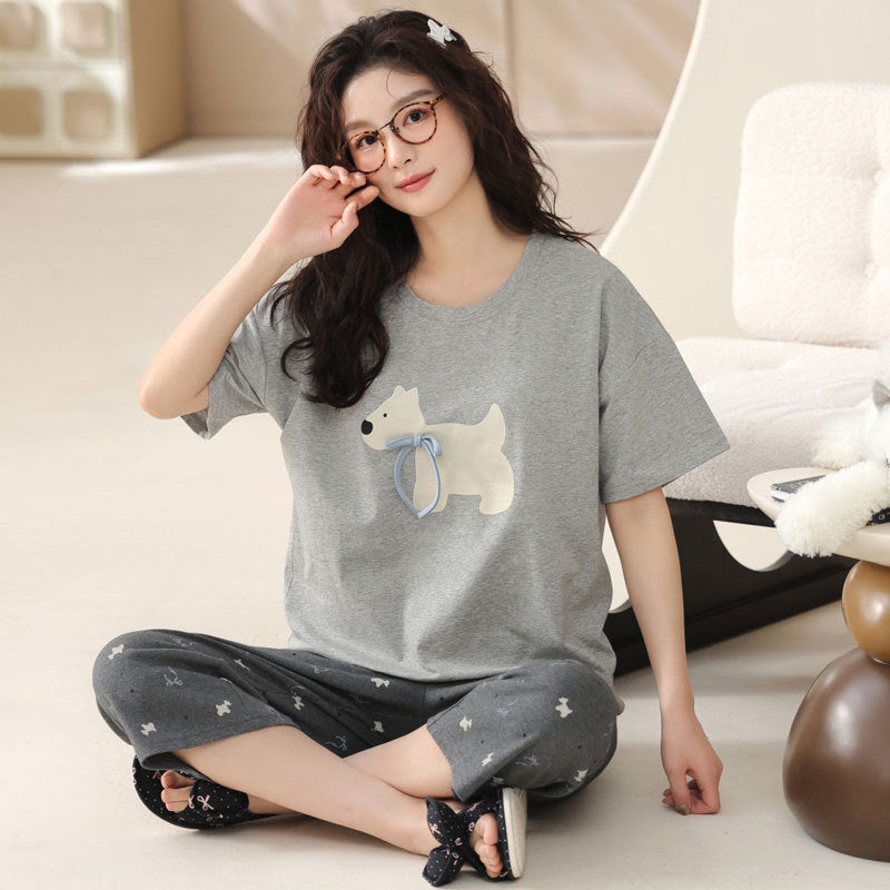 Padded Cotton Pajama Set with Short Sleeves and Cropped Pants