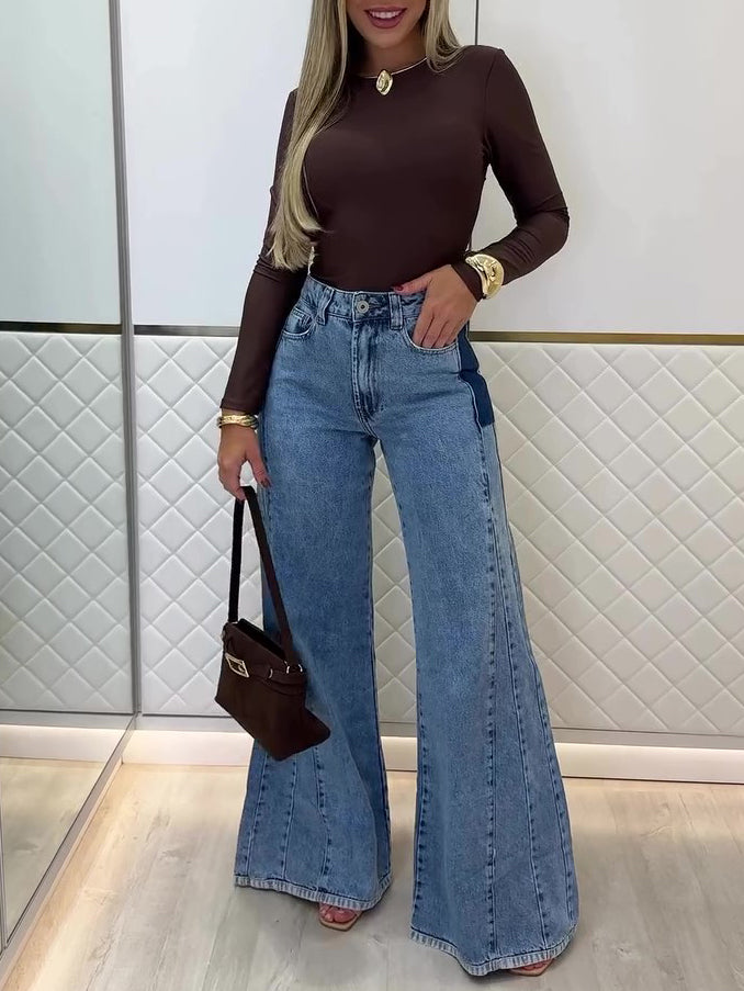 Light Blue High-Waisted Flared Denim Jeans