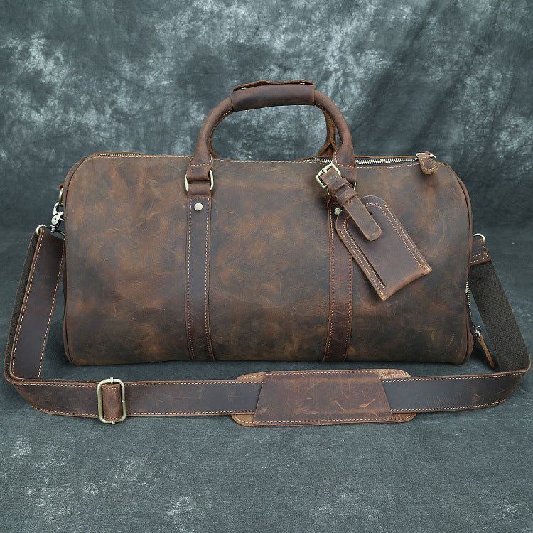 Sac de Voyage Homme Vintage en Cuir Crazy Horse Grande Capacité 50cm