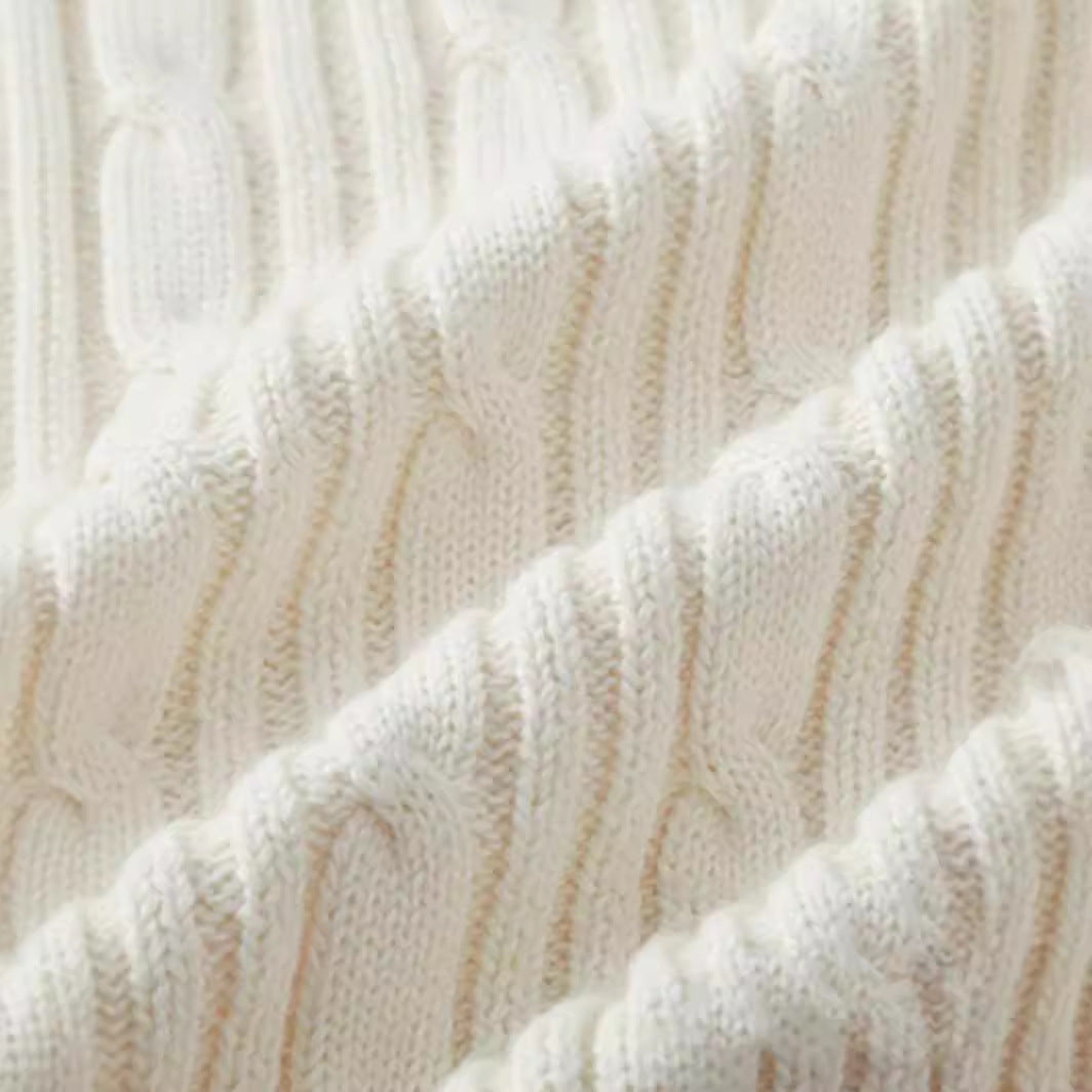 V-Neck Cotton Cardigan Sweater in Milky White & Black, Sizes S-XXL