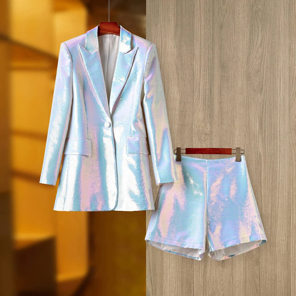 Two-Piece Suit Coat and Shorts Set for Women