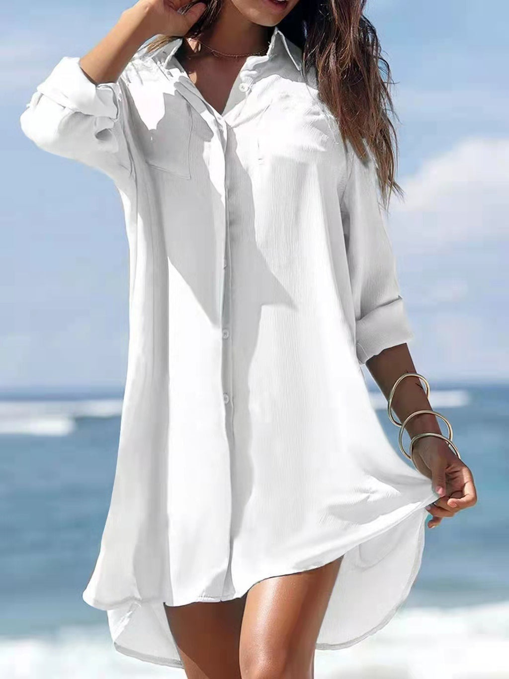 Robe chemise de plage imprimée grande taille avec protection solaire pour femme