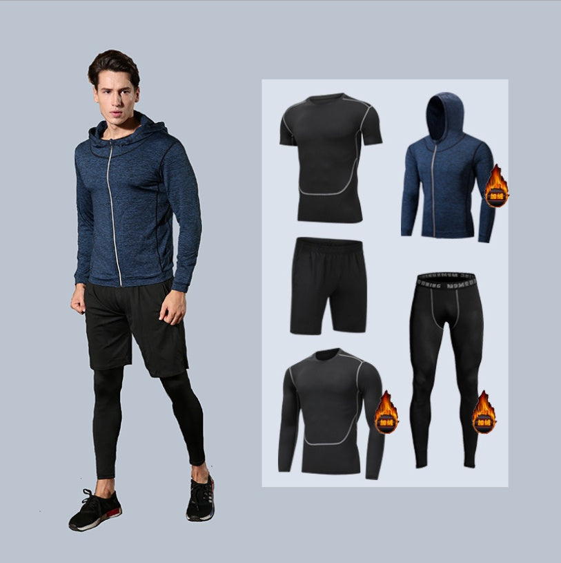 Ensemble Sport Homme Séchage Rapide à Capuche Manches Longues Pantalon Neuf Points Fitness Course à Pied