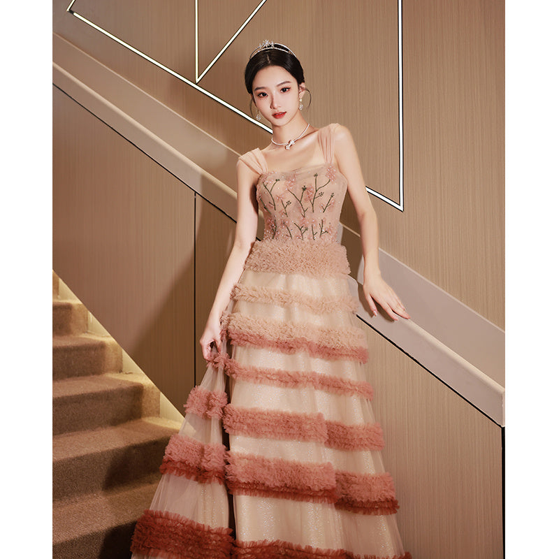 Robe de Soirée Princesse à Fleurs et Épaule Unique Légère et Luxueuse pour Femmes