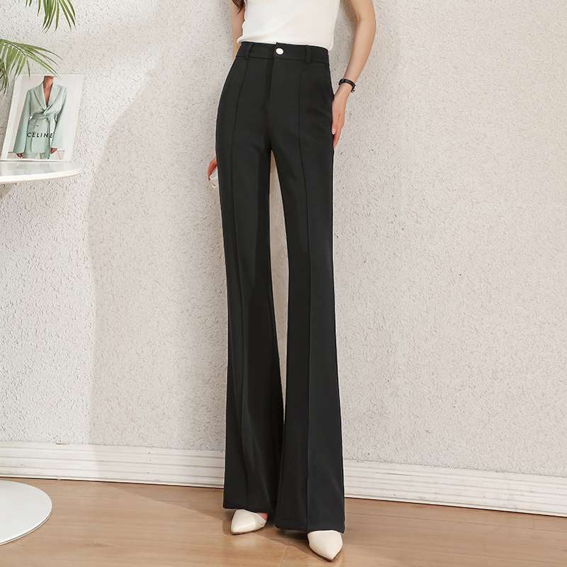 Pantalon tailleur femme taille haute, coupe droite amincissante, décontracté
