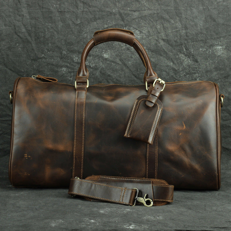 Sac fourre-tout de voyage bandoulière en cuir de vachette vintage pour hommes