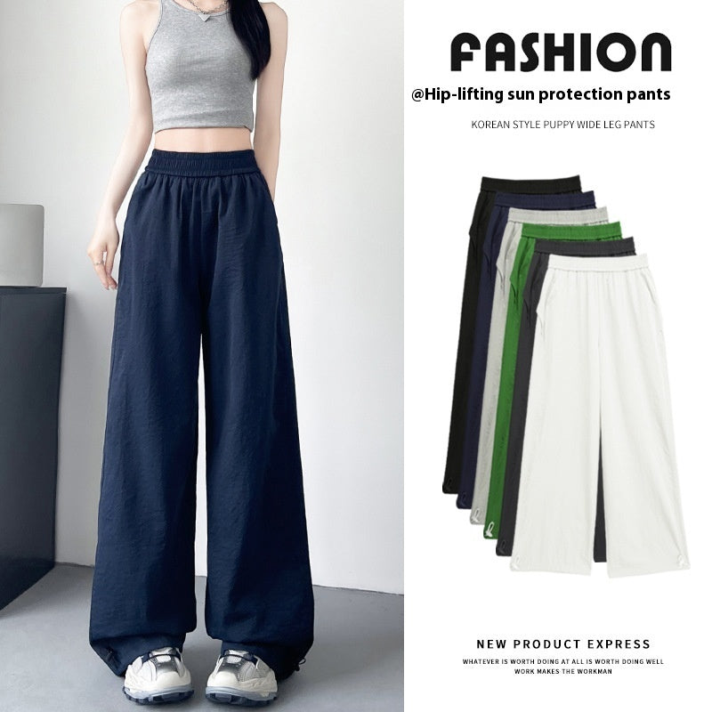 Women's High Waist Wide-Leg Sunscreen Pants Summer Cotton-Like