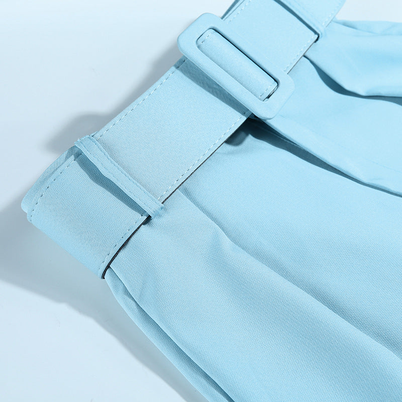 High Waist Slim Solid Color 9-Point Pants