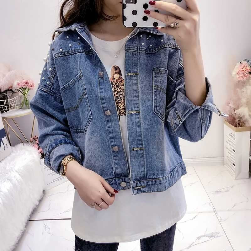 Manteau de cowboy en coton bleu pour étudiant avec boutons perlés, Tailles S-XL