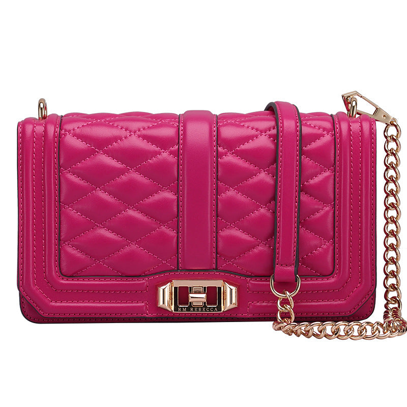 Women's Rhombic Chain Shoulder Bag Crossbody Plaid Cowhide