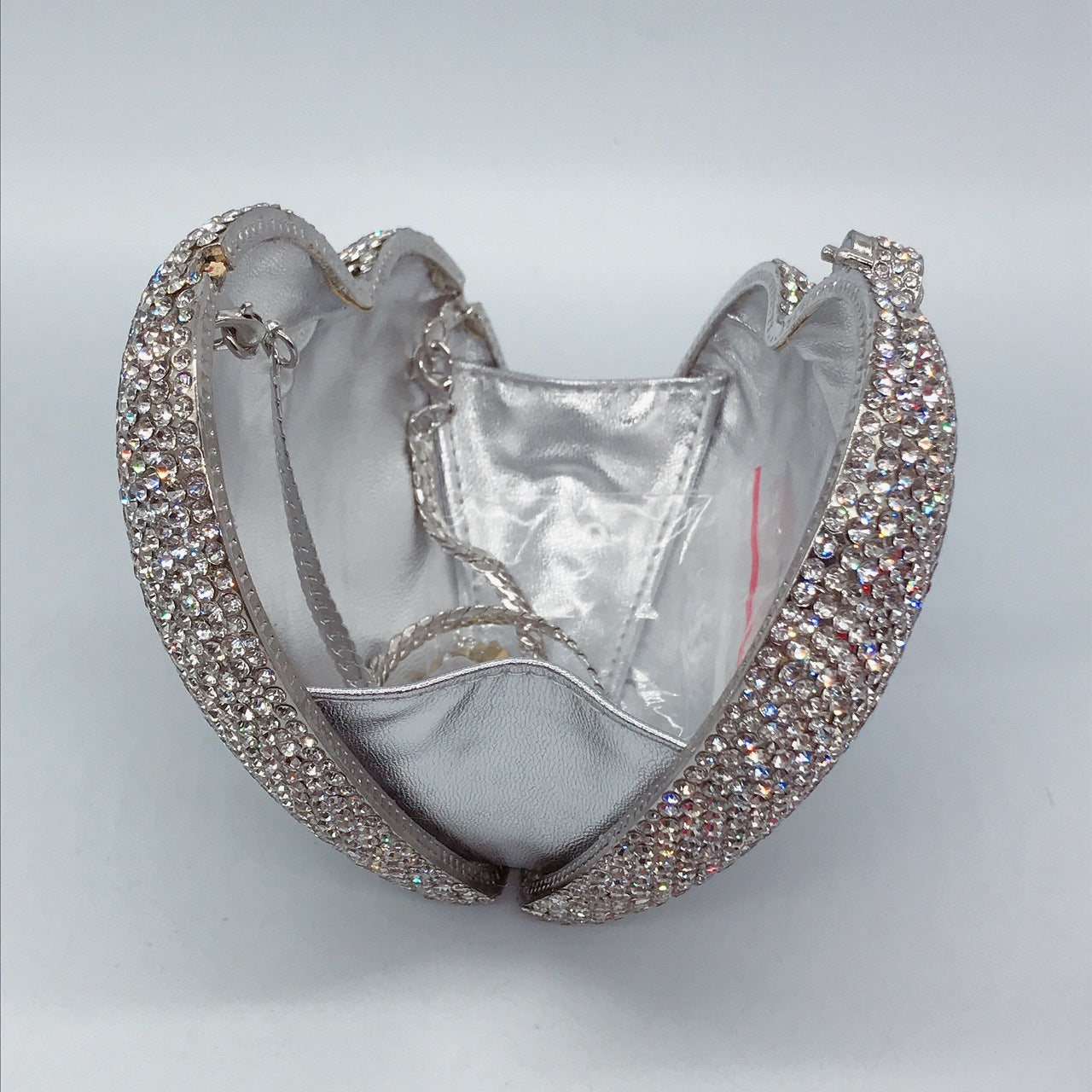 Sac de Soirée Diamant Cœur avec Anse à Main, Sac à Bandoulière Rigide en Métal 14x12x5", Rouge Noir Rose Or Argent