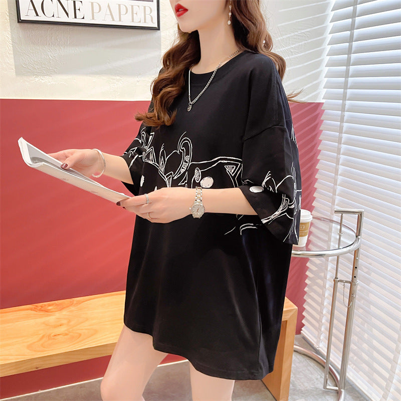 Female Creative Retro Loose Printed Short Sleeved Shirt