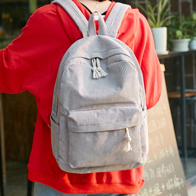 Corduroy School Backpack for Students Shoulder Bag