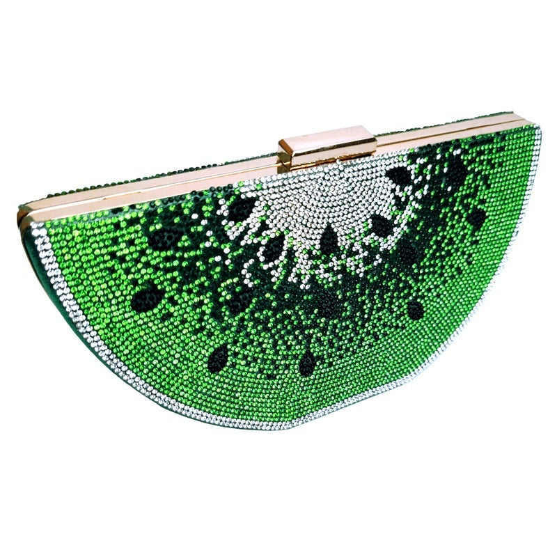 Dinner Ladies Diamond Clutch Evening Bag 9 Inch PU Leather Dumpling Shape
