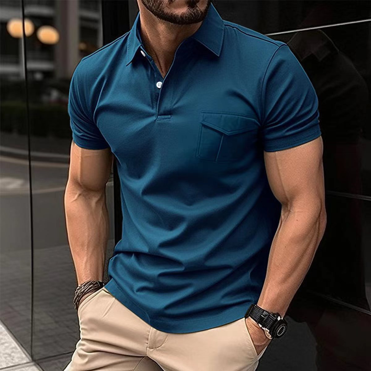 Men's Loose Fit Polo Shirt with Zipper Pocket, Short Sleeve, Multiple Colors, Sizes S-XXXL