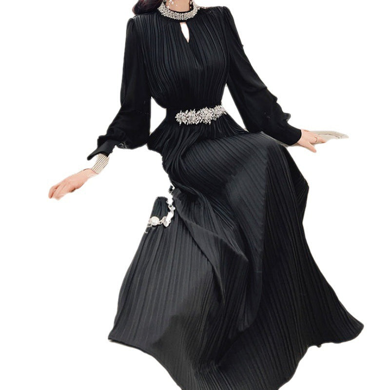 Ladies Black Chiffon Dress with Heavy Beaded Hem