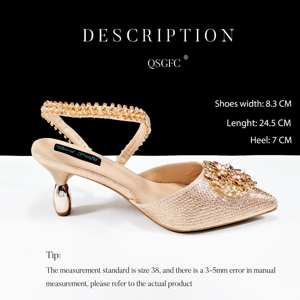 Sexy Women's High Heel Shoes and Bag Set with Rhinestones, Sizes 38-43
