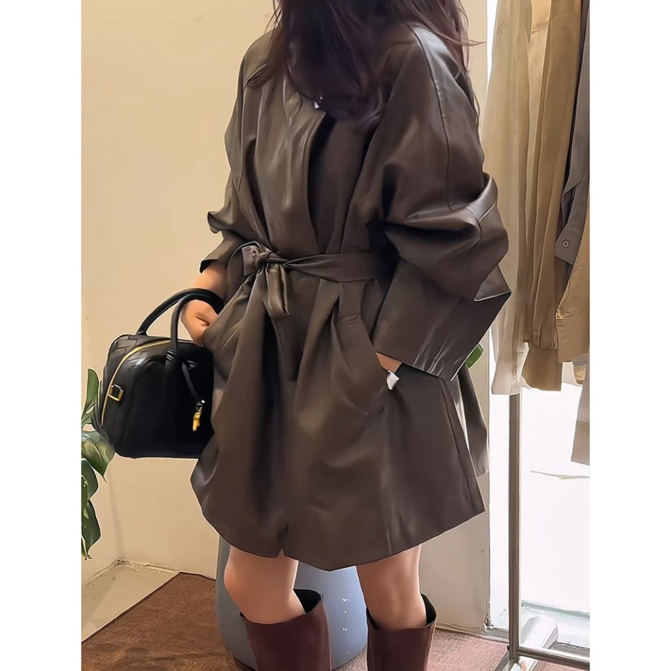 High-grade Temperament Fried Street Anti-aging Mid-length Leather Coat