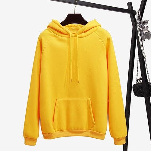 Pure Color Plus Velvet Padded Hooded Sweater