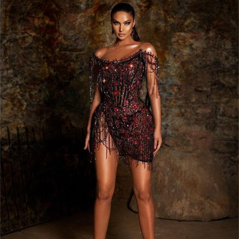 Women's Summer Cotton Sleeveless Diamond-Embellished Mini Dress