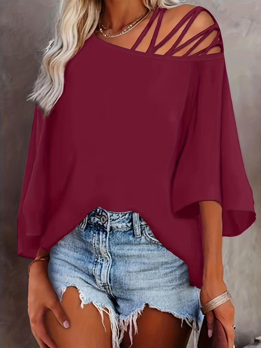 Women's Summer Off-Shoulder Loose Solid Color Top Polyester S-XXL