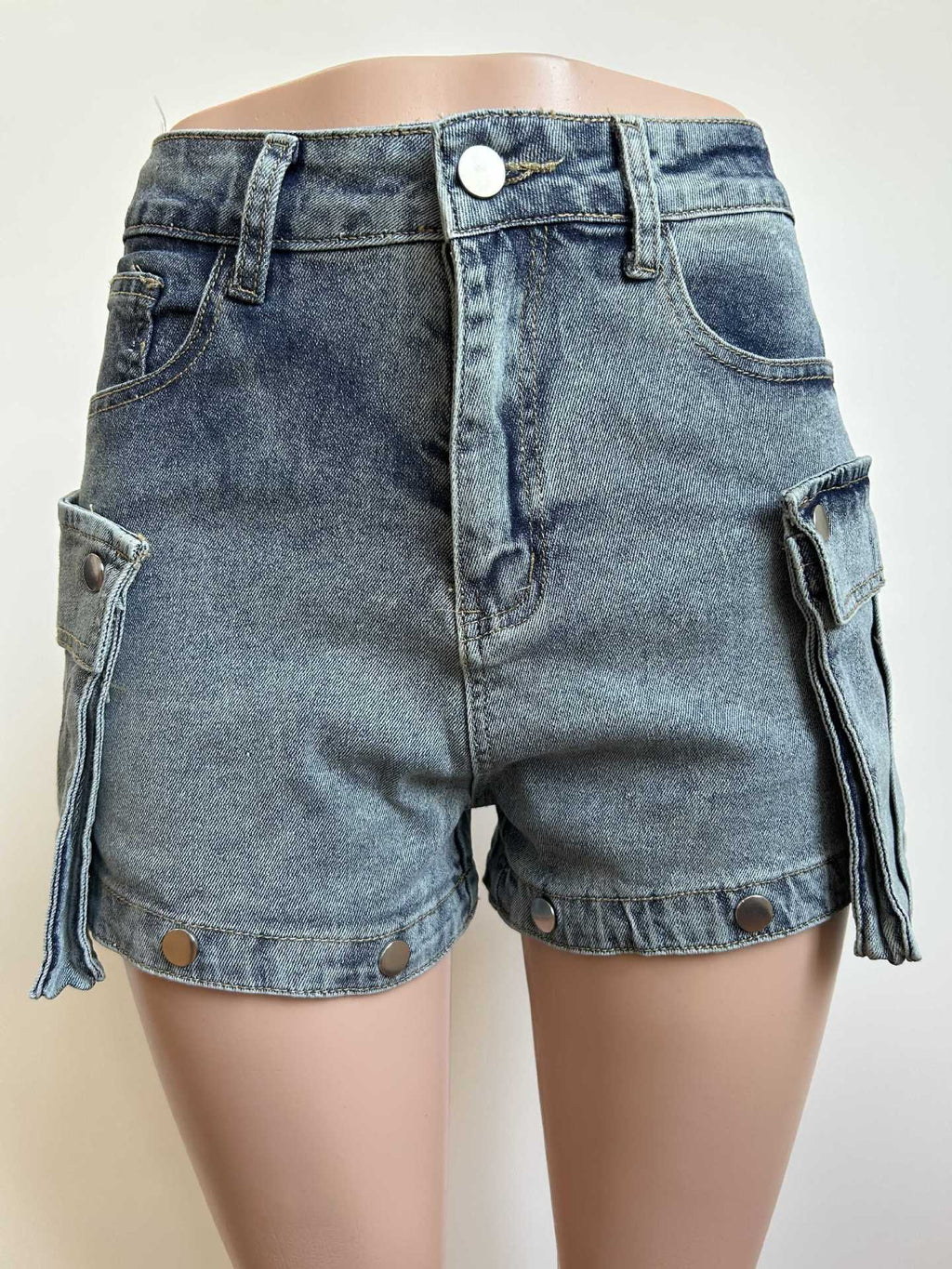 Women's Light Blue Stretch Denim Detachable Hanging Bag Shorts Trousers