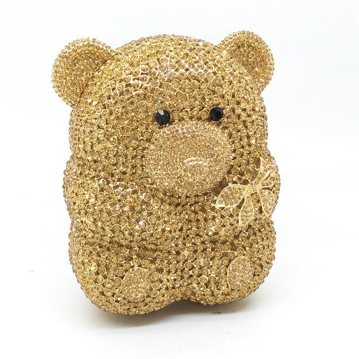 Bear Rhinestone Diamond Party Clutch Evening Bag with Chain Handle