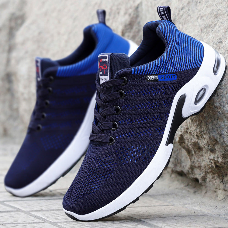 Men's Mesh Lace-Up Sneakers Lightweight Breathable Outdoor Running Shoes with Striped Design