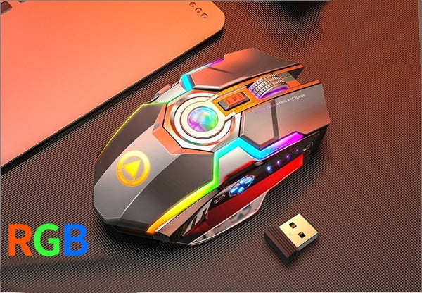Wireless RGB Gaming Mouse Rechargeable with Mute Button