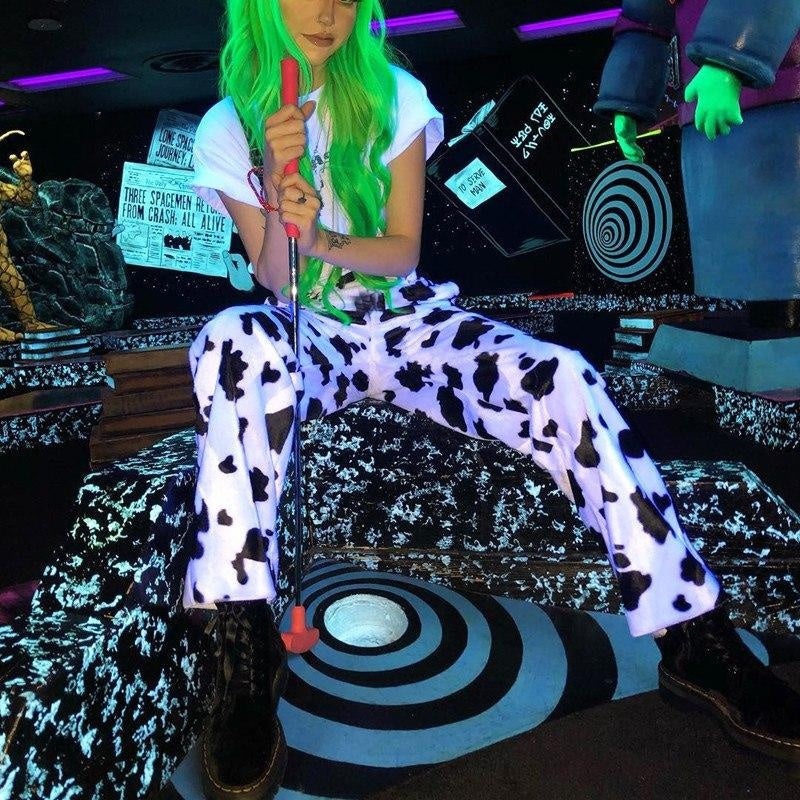 Cow Print High Waist Straight Casual Pants
