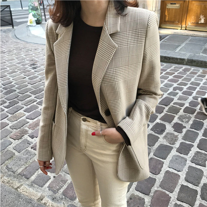 Retro Plaid Polyester Blazer