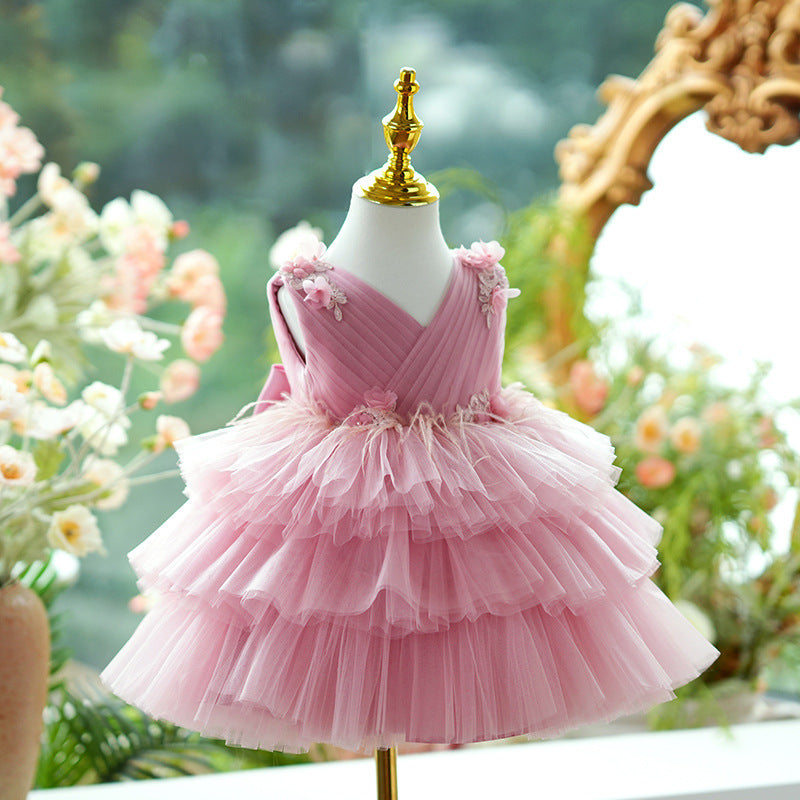 Girls Casual Loose Tulle Tutu Dress in Bean Flour, Sizes 80-160cm