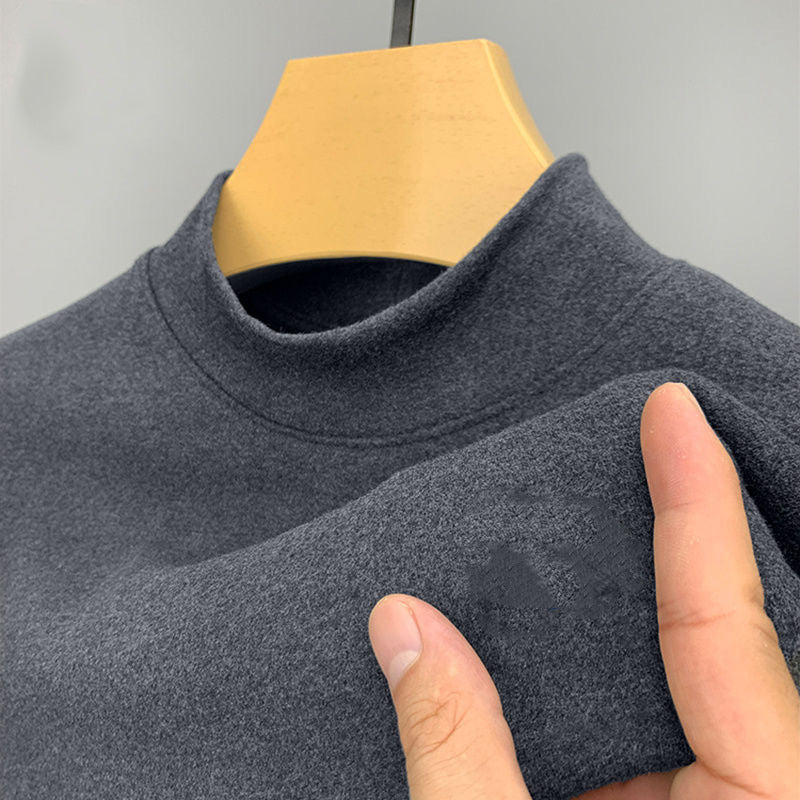 Double-Sided Dralon Men's Half-High Collar Long-Sleeve T-Shirt Slim Fit Wool Lining