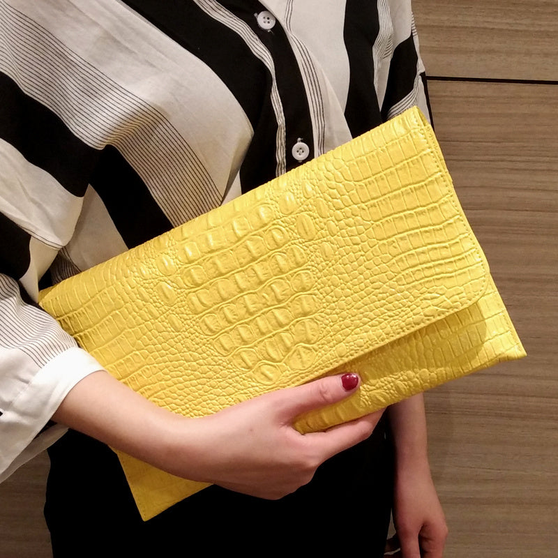 Leather Ladies Large-Capacity Crocodile Pattern Clutch Bag