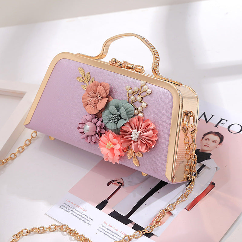Sac Carré Petit "Chaîne de Fleurs" 12x24x6.5cm PU Métal
