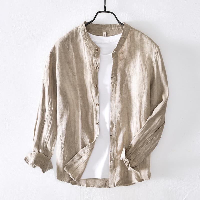 Chemise de Loisirs Unie à Manches Longues en Lin