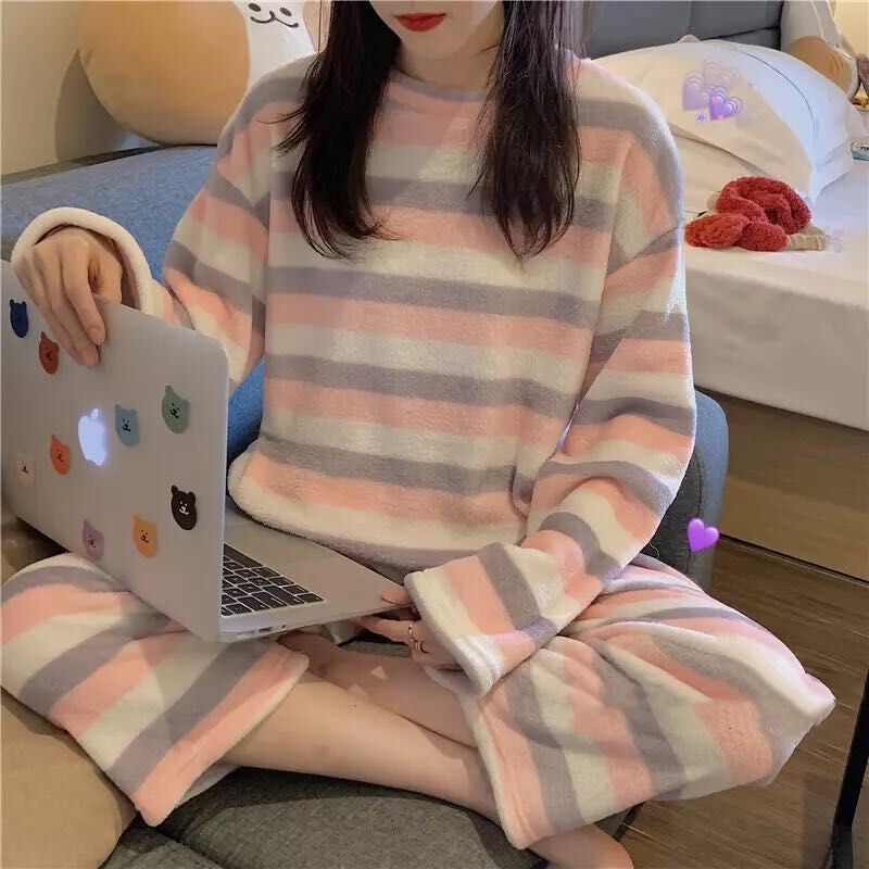 Coral Fleece Thickened Padded Winter Pajamas for Women