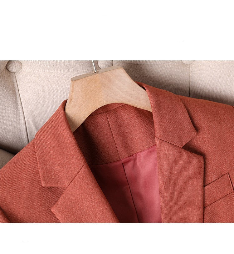 Slim Fit Women's Suits and Coats with Buttons in Caramel, Navy, and Khaki