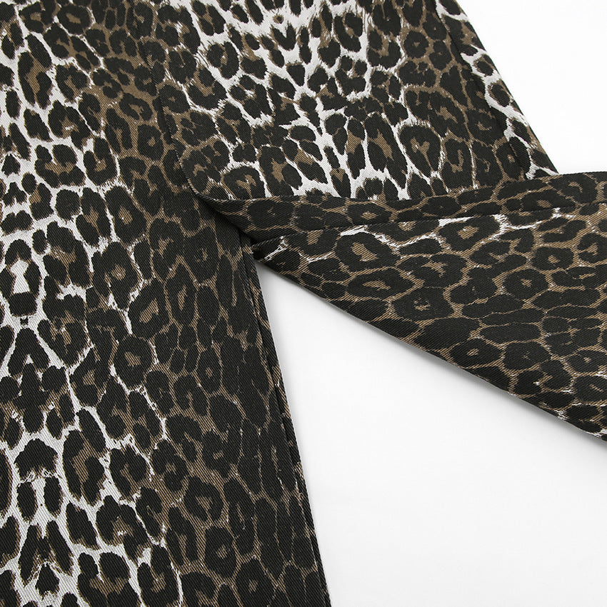 Commute Style Cotton Leopard Print Straight Ankle Skirt
