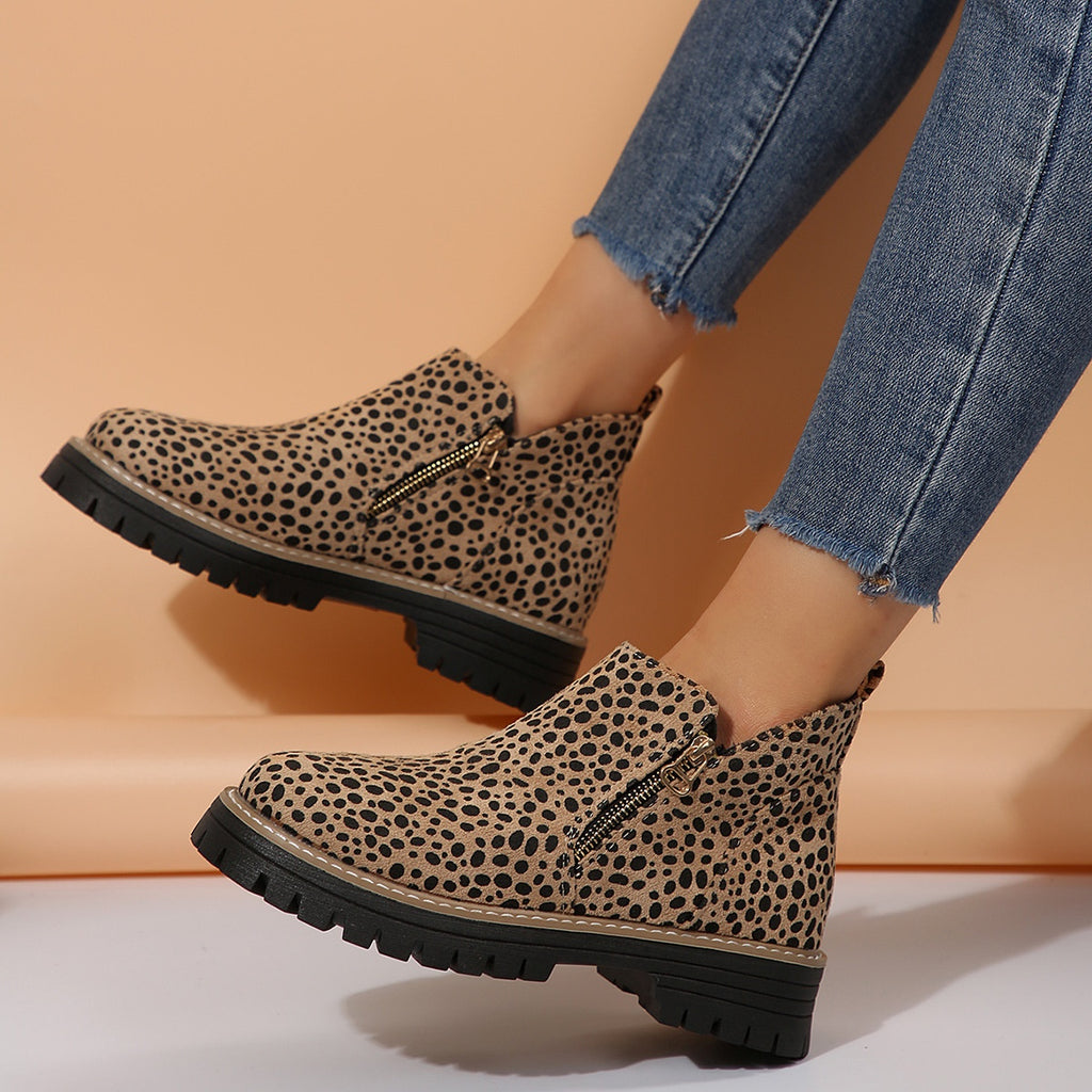 Women’s Suede Chunky Ankle Boots with Side Zipper – Autumn Winter, Mid Heel, Multiple Colors